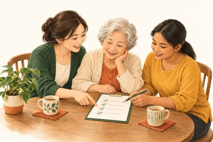 家屬、照顧者與長者一起確認照顧清單